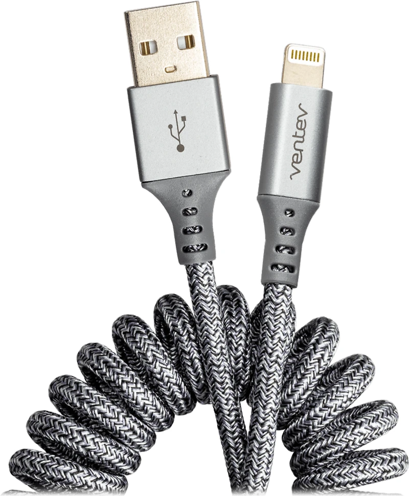Ventev Charge/Sync Câble Helix Coiled Lightning 1 pieds Gris