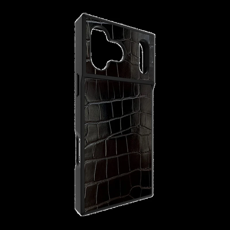iPhone 17 Pro Max FLAUNT Square Faux Leather MagSafe Case - Black Crocodile