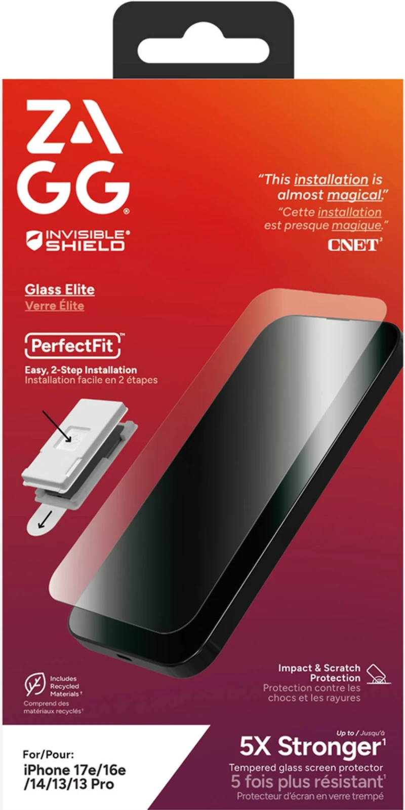 iPhone 17e/16e/14/13/13 Pro ZAGG InvisibleShield Glass Elite Protecteur d'écran transparent