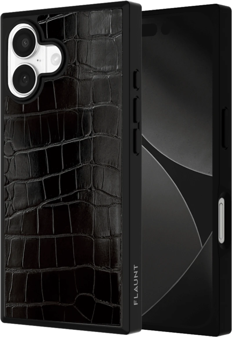iPhone 17 Pro FLAUNT Square Faux Leather MagSafe Case - Black Crocodile