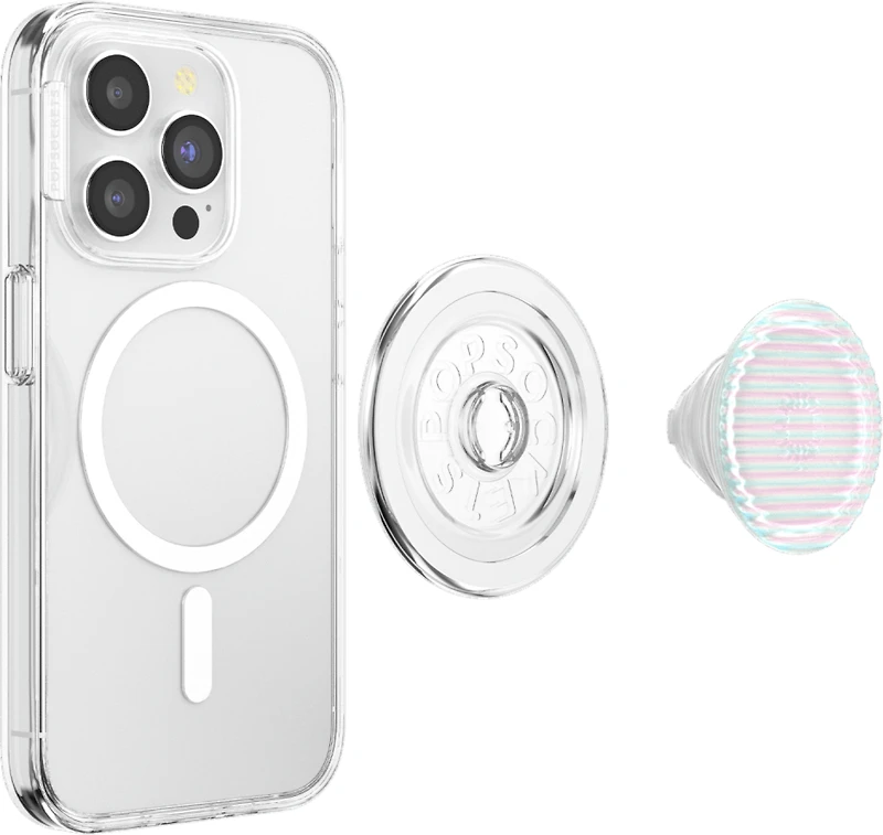 PopSockets 807474 PopGrip pour MagSafe Rond avec Anneau Adaptateur Fluted Opalescent