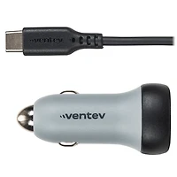 Ventev - 12W USB-A Car Charger with attached 15W USB-C Cord - Dark Gray