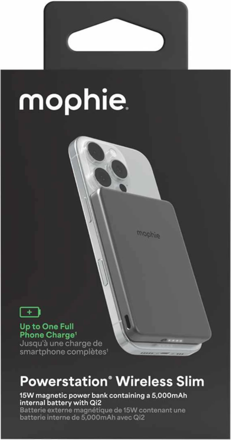 mophie 401118236 Batterie Externe Powerstation Qi2 sans Fil Ultramince 5000 mAh 15W PD USB-C avec Cable USB-C Noir