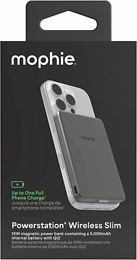 mophie 401118236 Batterie Externe Powerstation Qi2 sans Fil Ultramince 5000 mAh 15W PD USB-C avec Cable USB-C Noir
