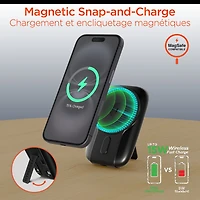 Hypergear 5000mAh Mag Grip Go Wireless Charging Portable Power Bank w/built in cable - Black