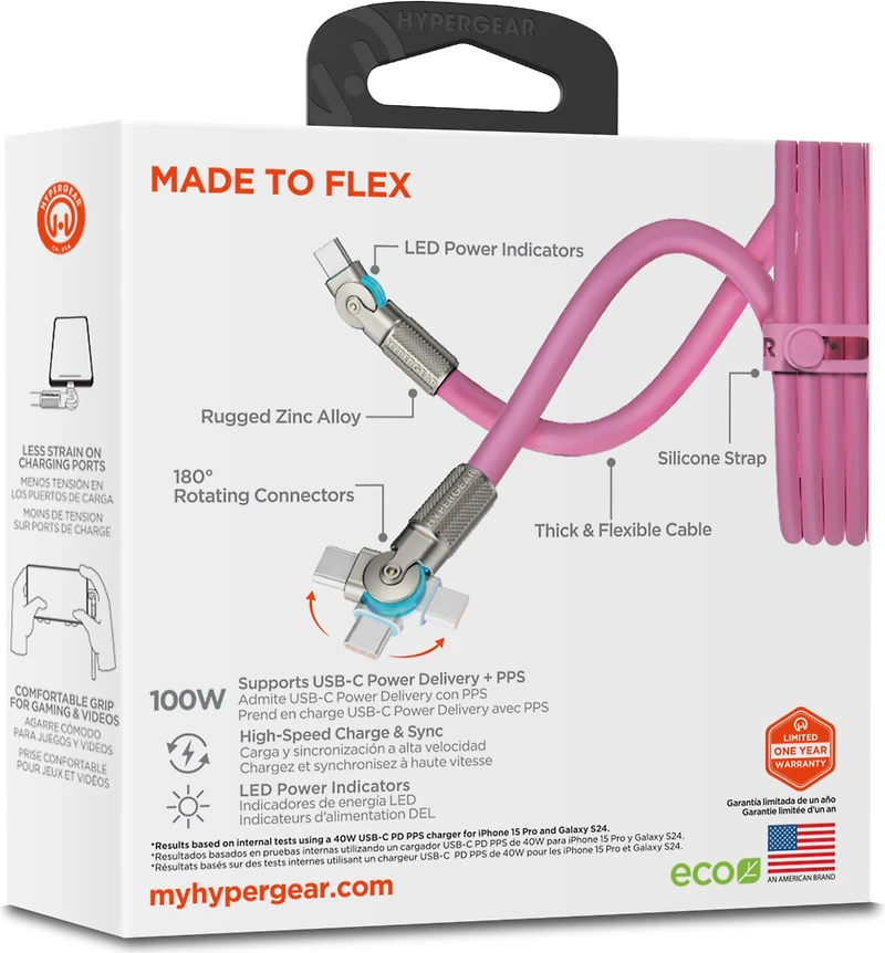 HyperGear 12 ft. 360cm USB-C to USB-C Chunky 180 Rugged Cable w/Rotating Connectors