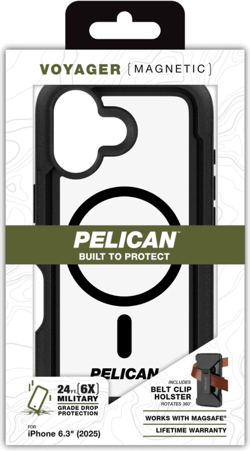Pelican - Étui MagSafe Voyager avec étui pour Apple iPhone 17 - Noir et transparent