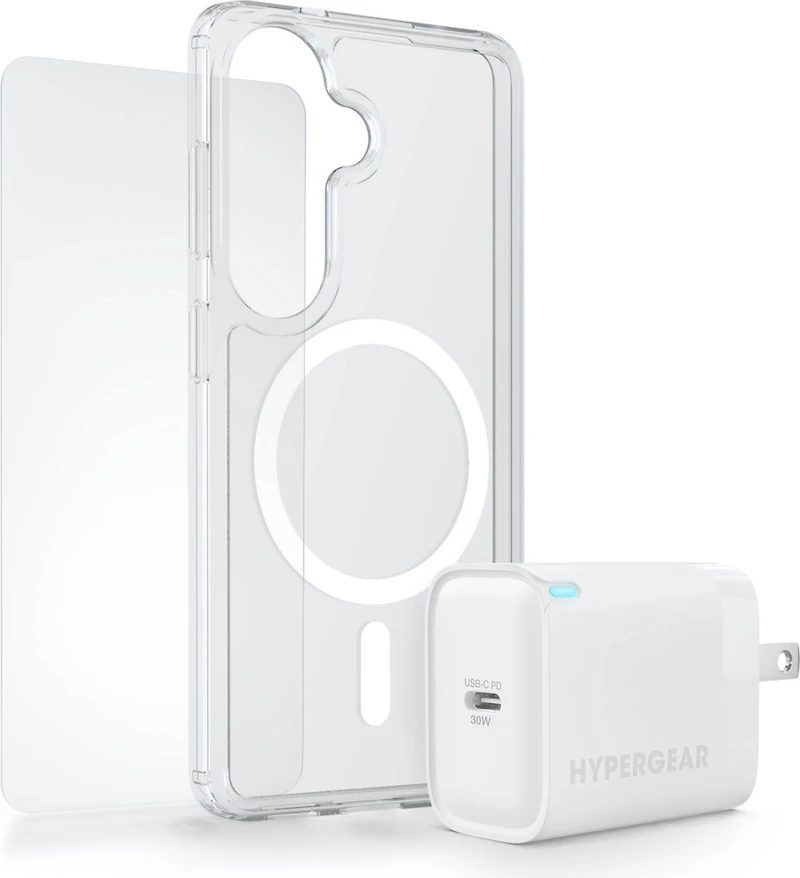 Samsung Galaxy S26+ HyperGear Bundle - 30W Hub, Glass, Case w/ Magsafe clear