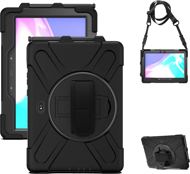 Bulk Packaging Étui Robuste avec Kickstand Main et Bandoulière Noir pour Samsung Galaxy Tab Active Pro 10.1