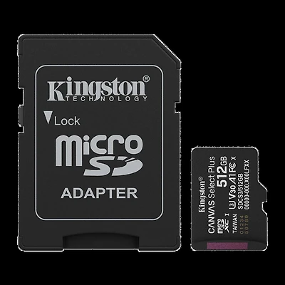 Kingston 512GB microSDXC Canvas Select Plus Gen3 150MB/s A1 Card + Adapter transparent