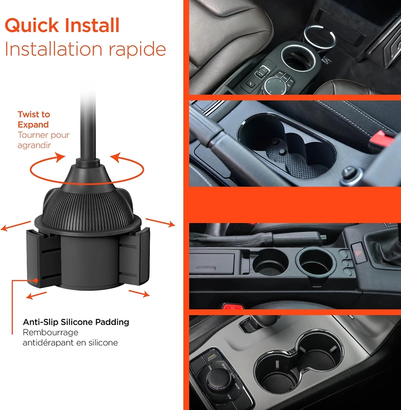 HyperGear EZ Grip 15W Wireless Fast Charging Cup Holder Phone Mount - Black