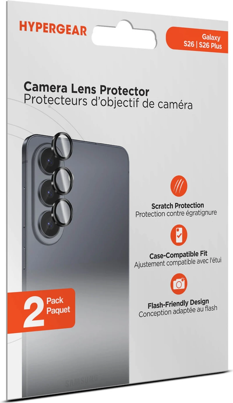 Samsung Galaxy S26/S26+ HyperGear Tempered Glass Camera Rings Lens Protection - 2 Pack clear