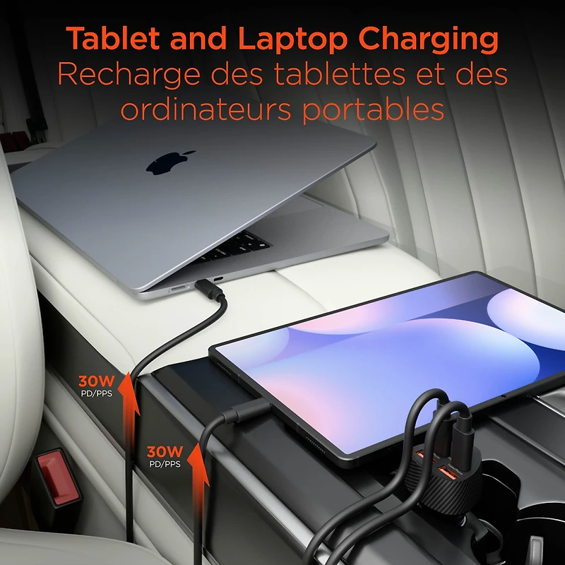 Chargeur de voiture HyperGear SpeedBoost 77 W à double port USB-C et double port USB-A CLA à recharge rapide - Noir