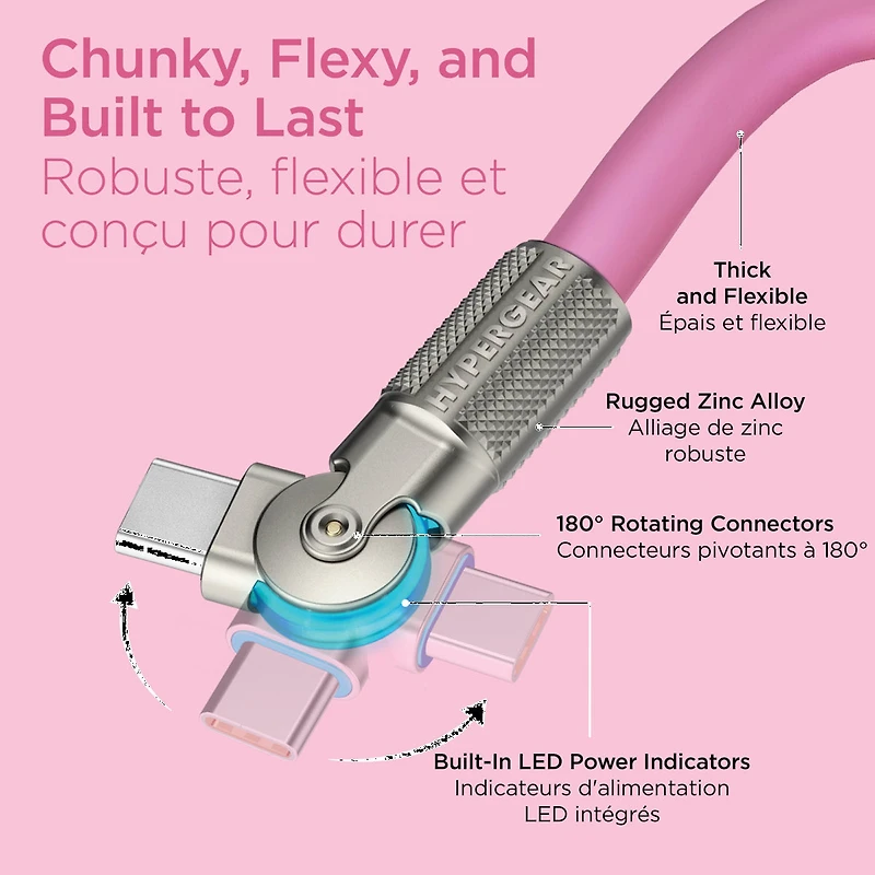 HyperGear 6 ft. 180cm USB-C to USB-C Chunky 180 Rugged Cable w/Rotating Connectors