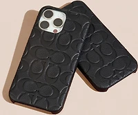 iPhone 15 Pro Max Coach Leather Slim Wrap Signature C Case - Black Emboss
