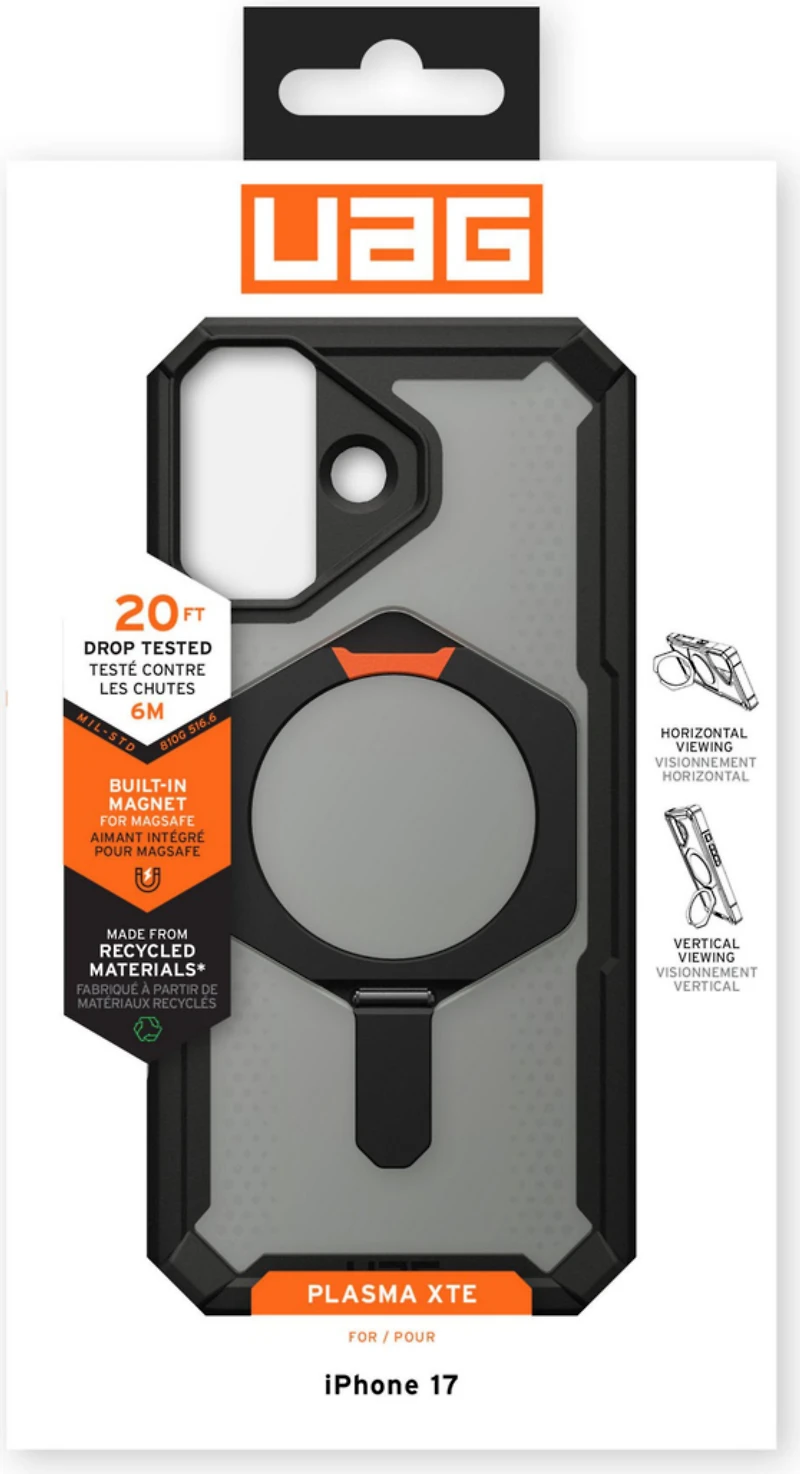 Urban Armor Gear (UAG) - Plasma XTE MagSafe Case for Apple iPhone 17 - Black and Pop Orange
