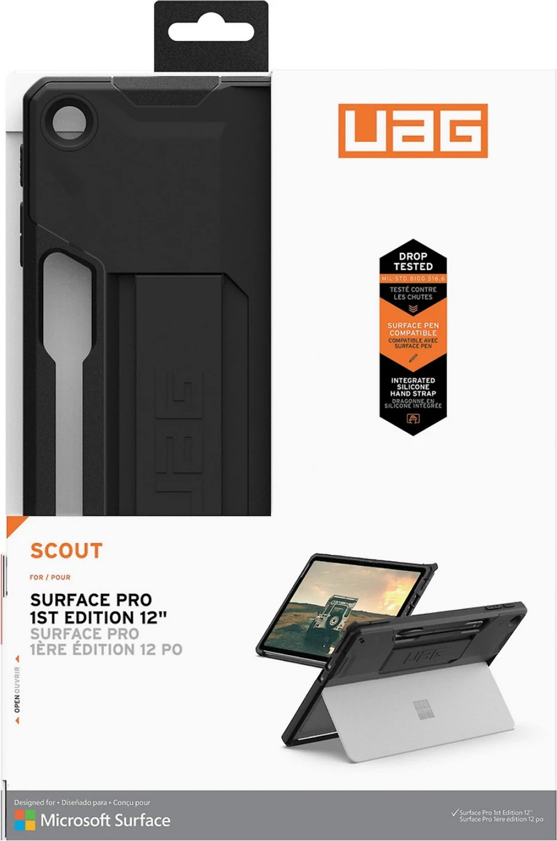 UAG 324022114040 Étui Robuste Scout avec Dragonne Noir pour Microsoft Surface Pro 12-inch