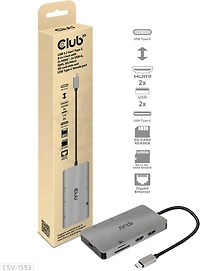 Club3D - USB-C 3.2 Gen 1 8-in-1 Hub with 2X HDMI/2X USB/RJ45/SD/Micro SD Card Slots and USB-C Female Port  - Gray