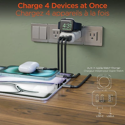 HyperGear 43W Multi-Port Hub w/Apple Watch Charger - White
