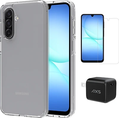 AXS Starter Kit | Ultra Clear Case, Screen Protector and 30W Charger for Samsung Galaxy A17
