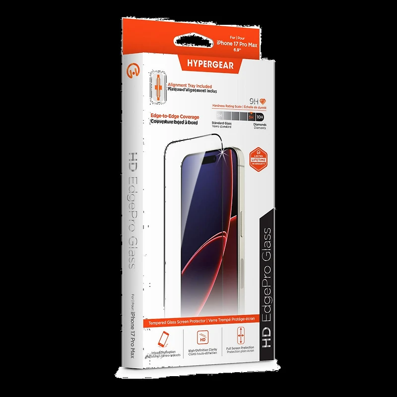 iPhone 17 Pro Max HyperGear Edge-to-Edge Glass Screen Protector w/Installation Applicator Tray