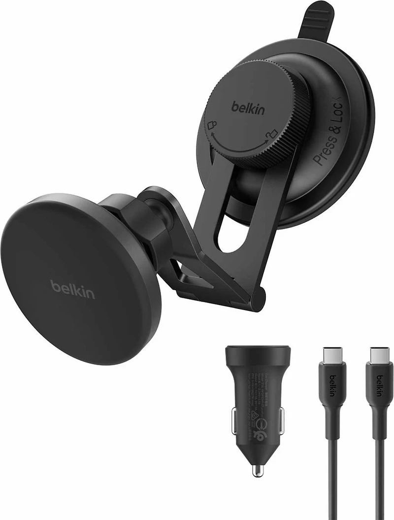 Belkin WIC013ttBK Support de Recharge sans Fil Magnétique BoostCharge Qi2 pour Véhicule Électrique Noir