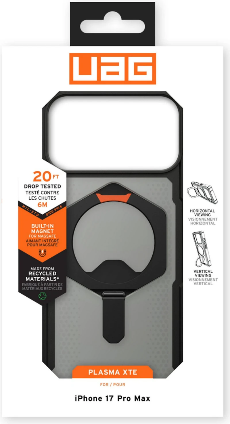 UAG 114528114097 Étui Robuste Plasma XTE MagSafe Black/Pop Orange pour iPhone 17 Pro Max