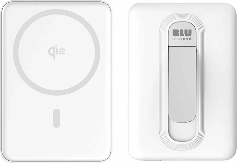 Blu Element BEPBQi25KWH SLIM Batterie Externe sans Fil Qi2 avec Support 5K Blanc