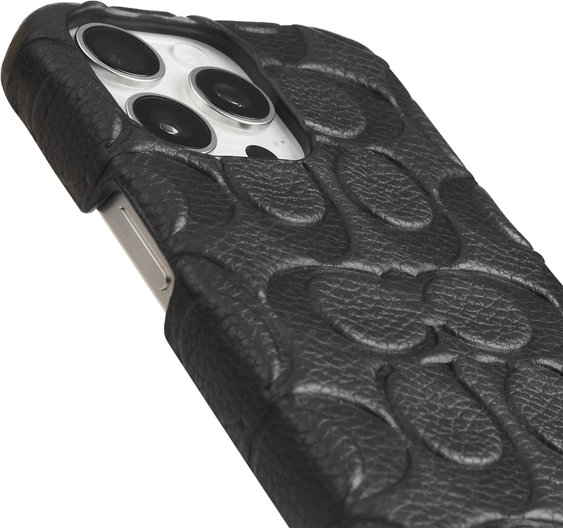 iPhone 15 Pro Max Coach Leather Slim Wrap Signature C Case - Black Emboss