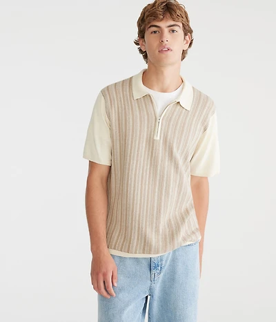 Vertical Stripe Quarter-Zip Sweater Polo