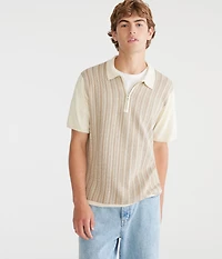 Vertical Stripe Quarter-Zip Sweater Polo