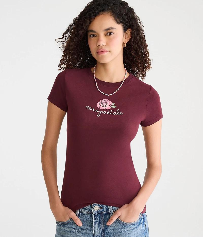 Aeropostale Script Rose Graphic Tee
