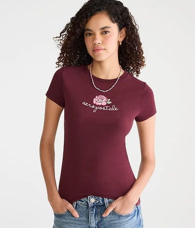 Aeropostale Script Rose Graphic Tee