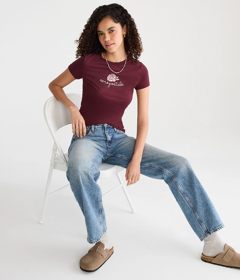 Aeropostale Script Rose Graphic Tee