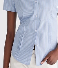 Short Sleeve Striped Poplin Tie-Back Shirt