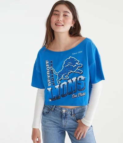 Detroit Lions Cropped Off-The-Shoulder Graphic Tee