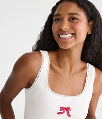 Graphic Lace-Trim Sleep Tank