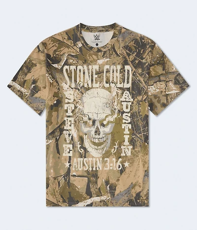 WWE Stone Cold Skull Camo Relaxed Graphic Tee
