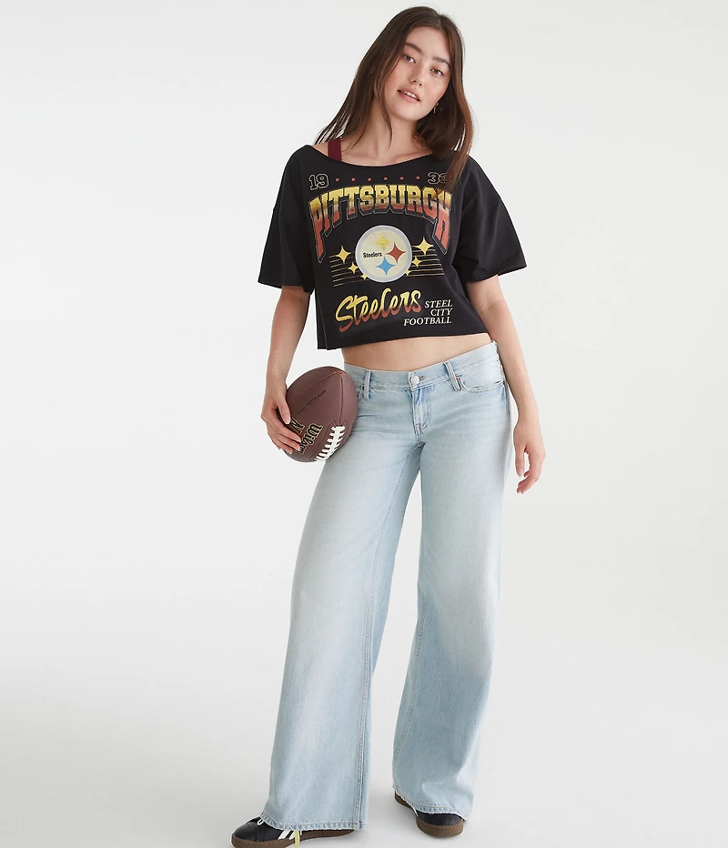 Pittsburgh Steelers Cropped Off-The-Shoulder Graphic Tee