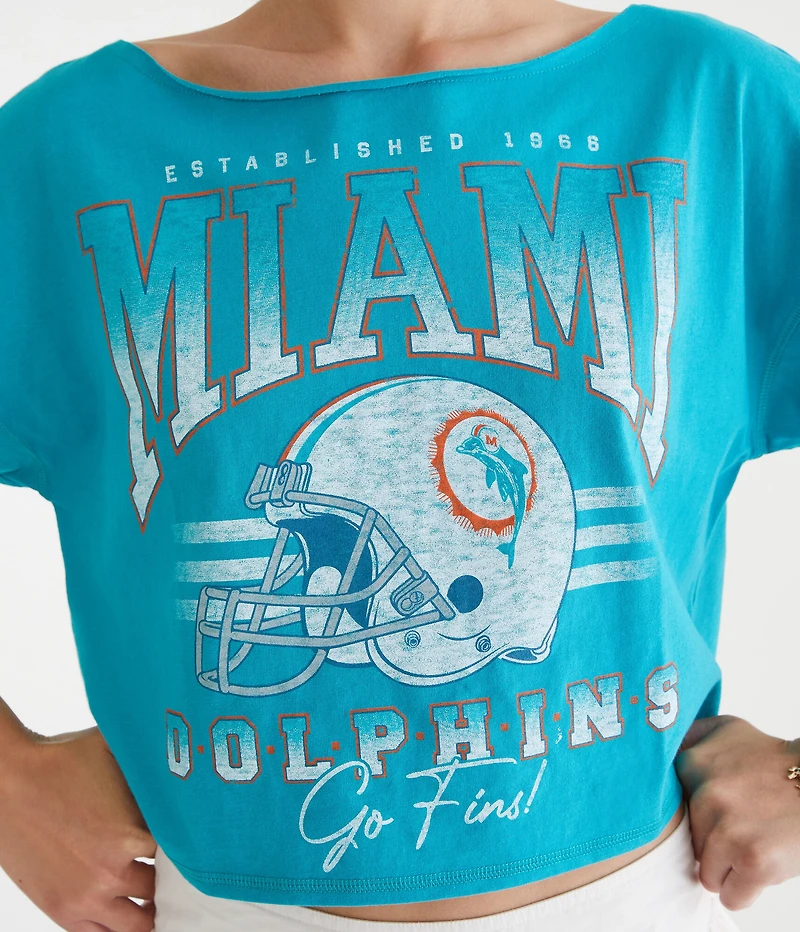 Miami Dolphins Cropped Off-The-Shoulder Graphic Tee