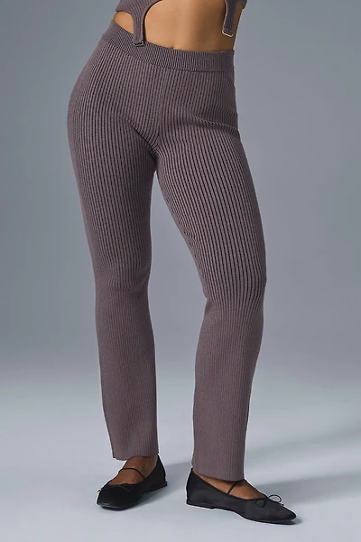 Denim Knit High-Waist Flare Pant - Raisinette/Black
