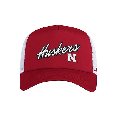 Nebraska Adidas Script Foam Trucker Hat