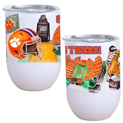 Clemson 12 Oz Watercolor Stemless Wine Tumbler