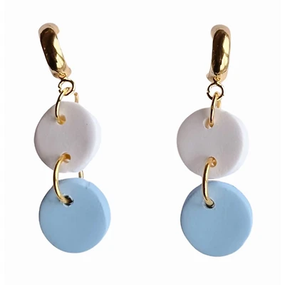 Light Blue and White Sweet Tree Jewelry Ember Double Circle Drop Earrings