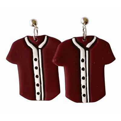 Maroon Sweet Tree Jewelry Baseball Jersey Earrings