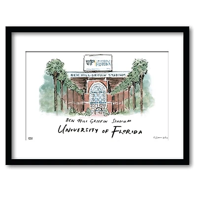 Florida Ben Hill Griffin Stadium Matted Watercolor Framed Wall Art