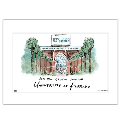 Florida Ben Hill Griffin Stadium Matted Watercolor Wall Art