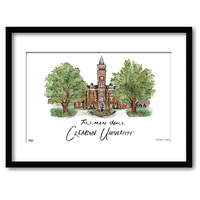 Clemson Tillman Hall Matted Watercolor Framed Wall Art