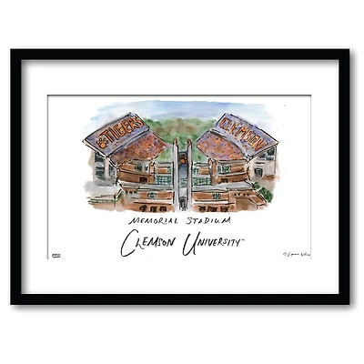Clemson Memorial Stadium Matted Watercolor Framed Wall Art