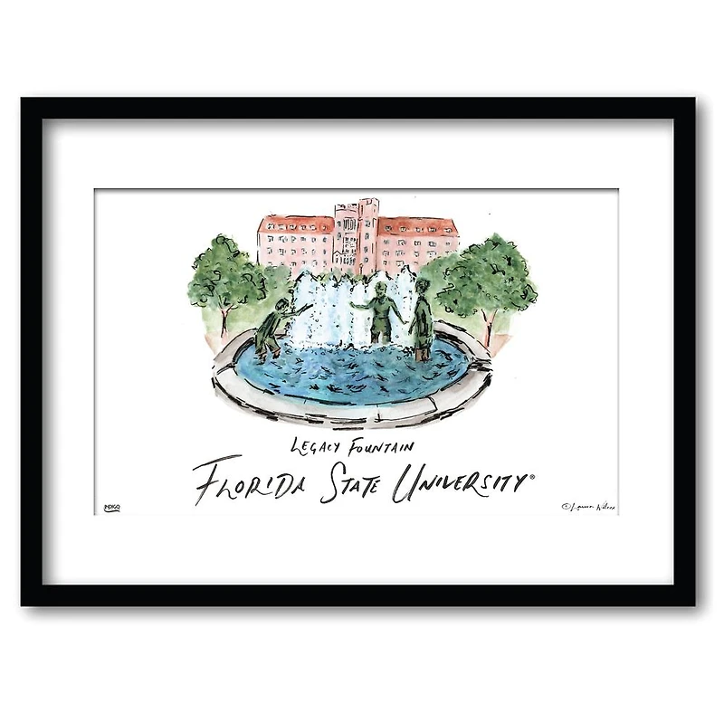 Florida State Legacy Fountain Matted Watercolor Framed Wall Art